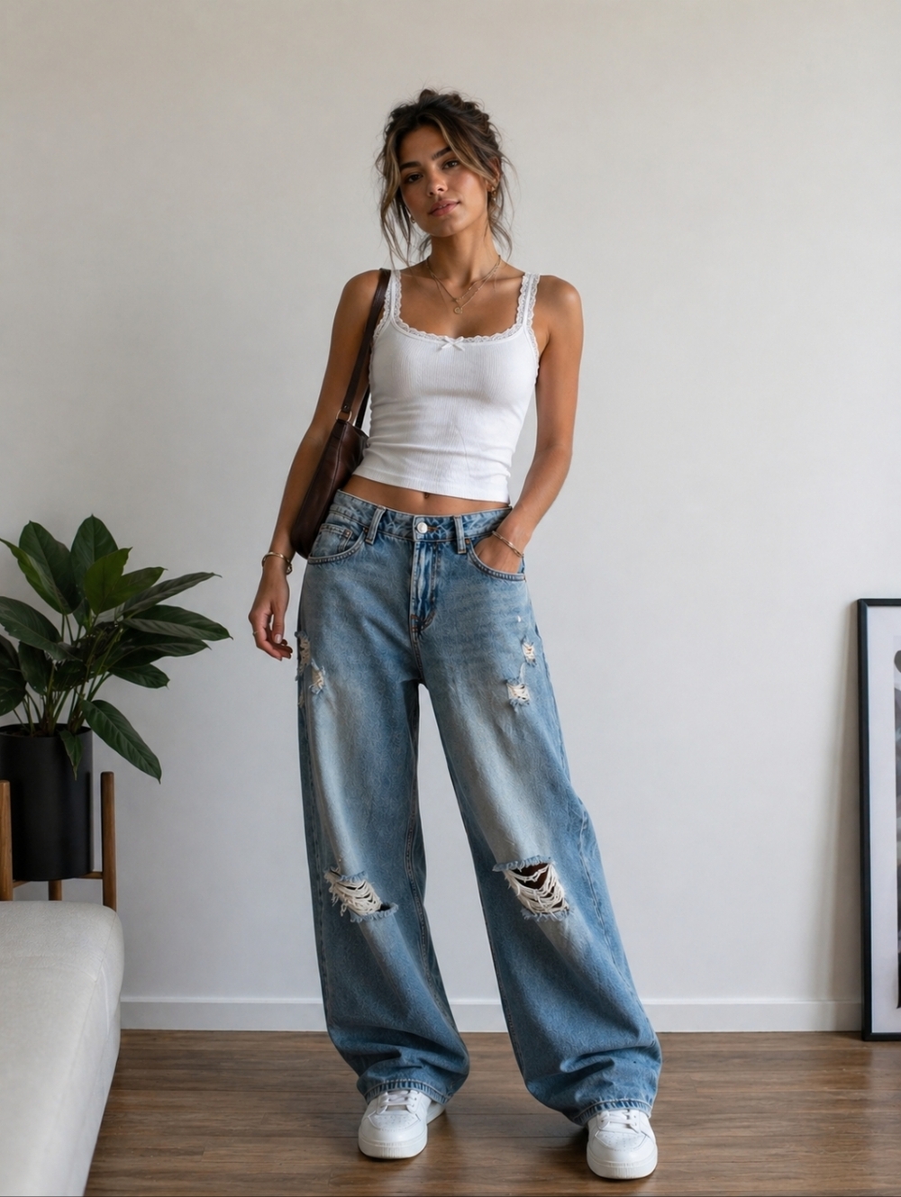 Forever 21 Low Rise Baggy Disstressed Women Denim Jeans Cotton